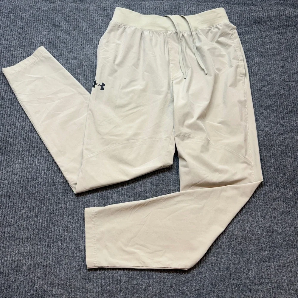 Under Armour Mens Large Beige Fitted Stretch Athletic Training Pants